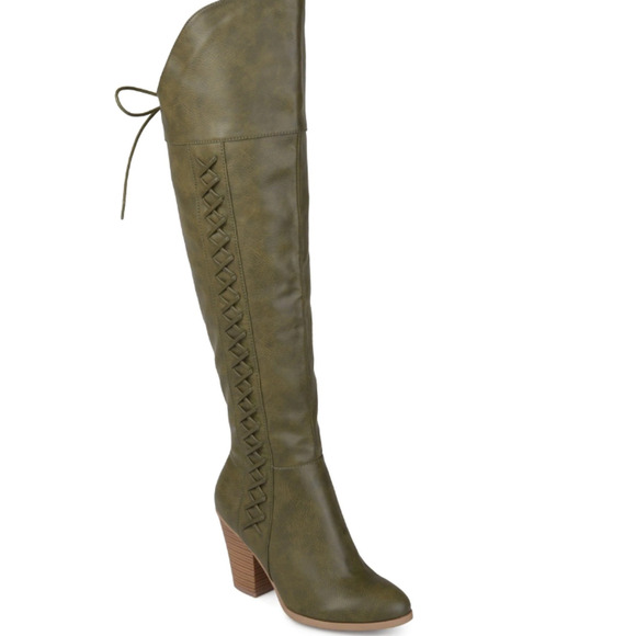 JOURNEE COLLECTION Women's Wide Calf Spritz-Lace Up Boots Size 8 Olive NWT - Picture 1 of 8